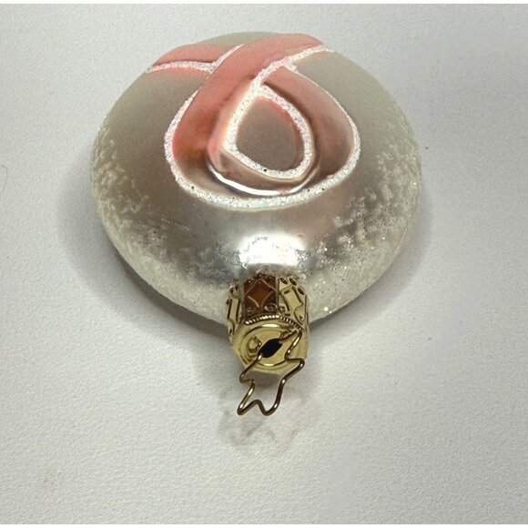 Glass Pink Ribbon Breast Cancer Christmas Holiday Ornament - Picture 5 of 6